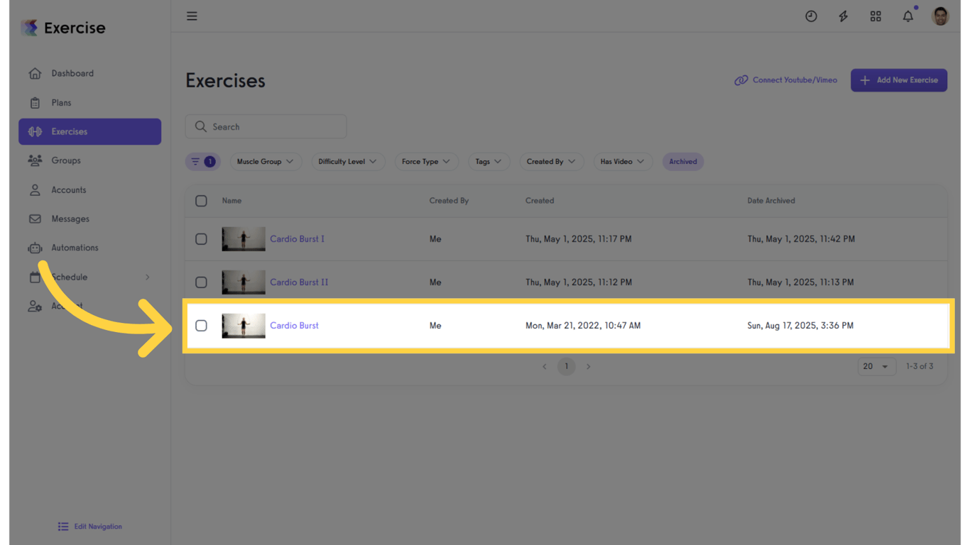 Edit Archived Exercise