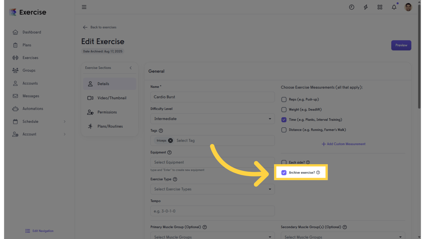 Disable Archive Exercise