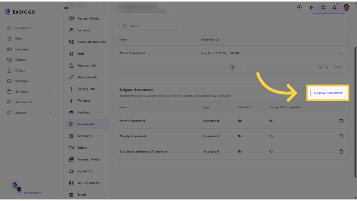 Click 'Assign New Assessment.'