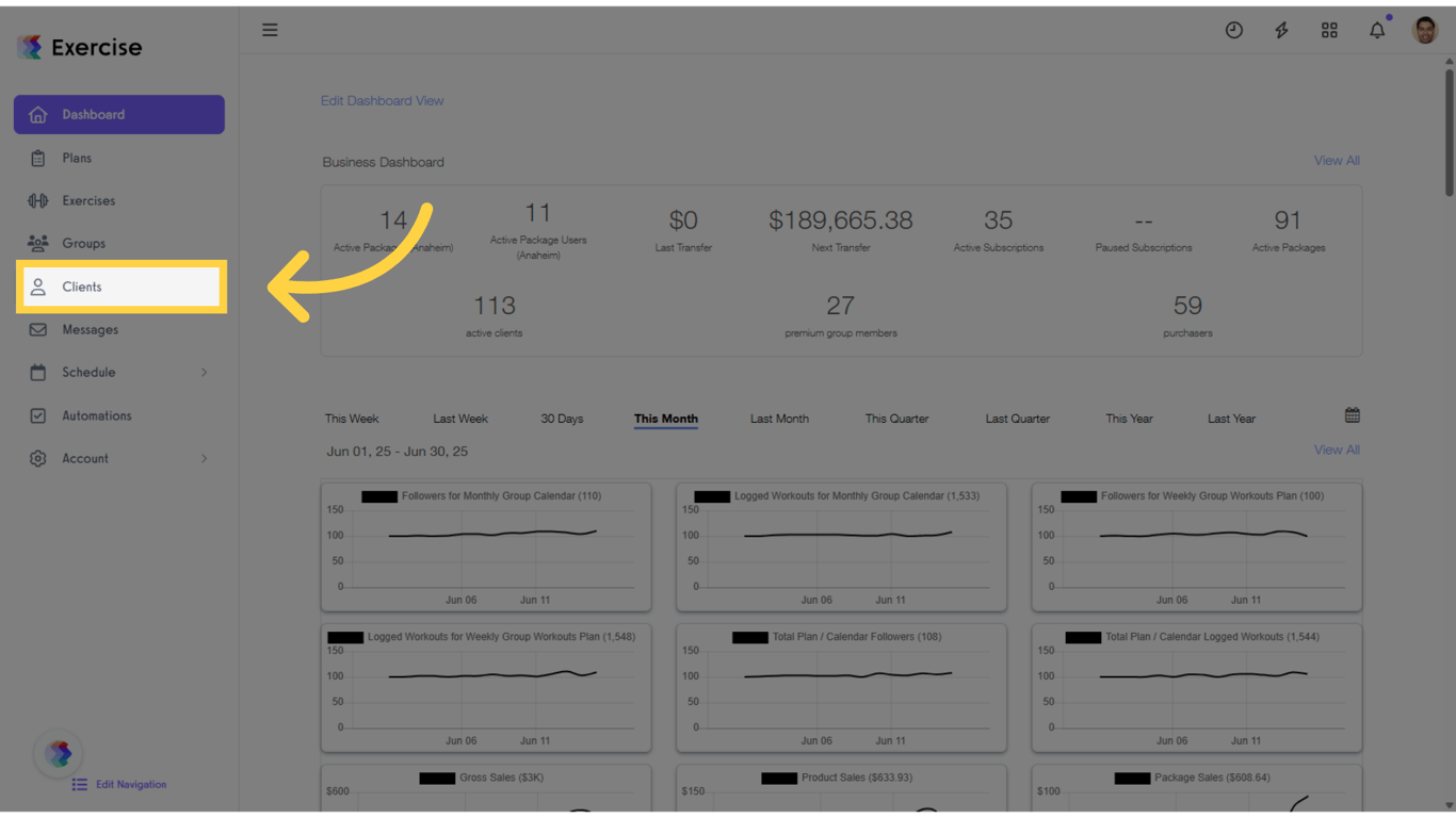 Click on the “Clients” tab in the left sidebar.