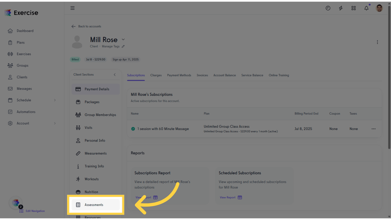 Click 'Assessments' tab.