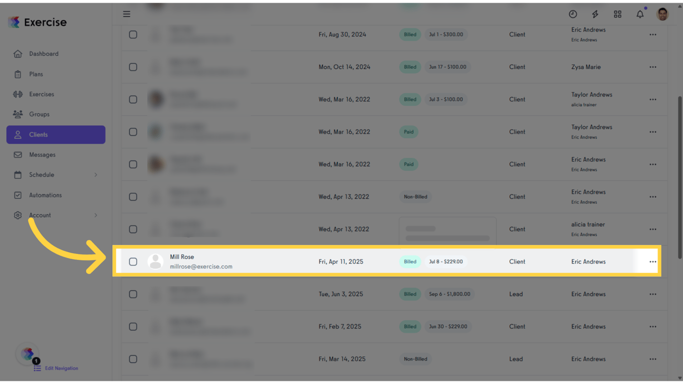 Select a client from the client list.