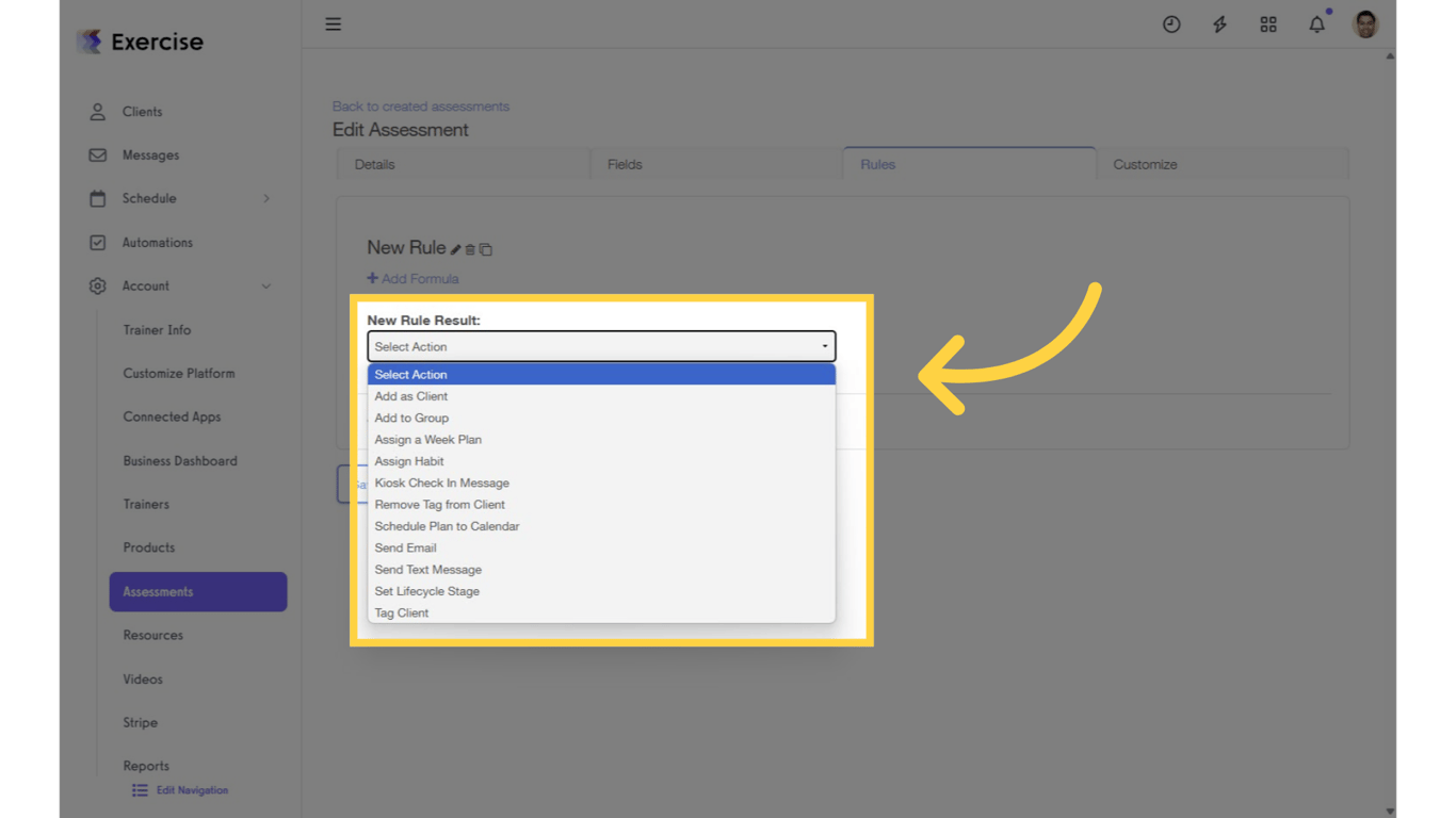 Select a rule from 'New Rule Result' drop-down list.