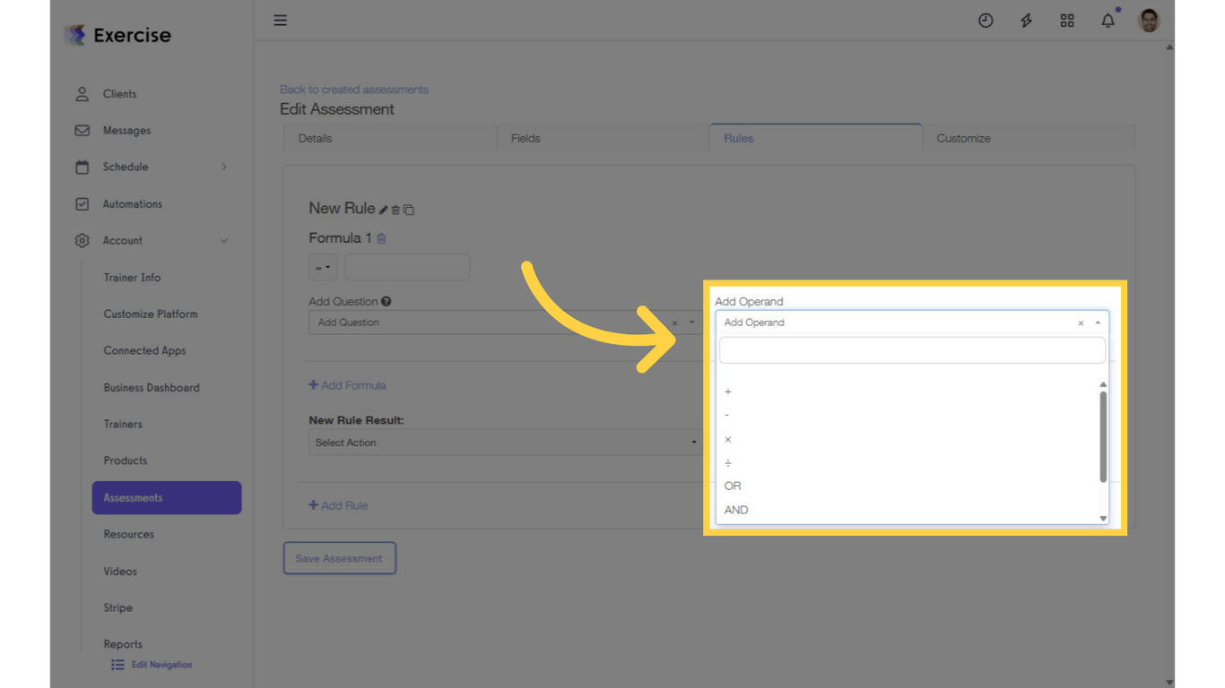 Select a question from the 'Add Operand' drop-down list.