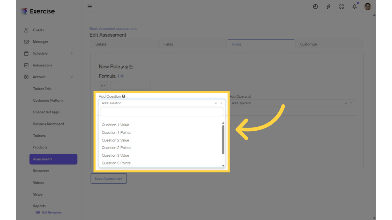 Select a question from the 'Add Question' drop-down list.