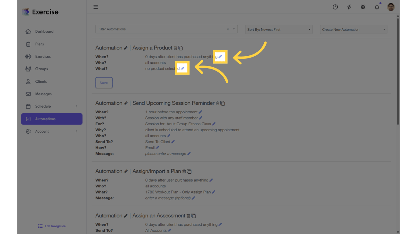 Click on the edit icons to customize.