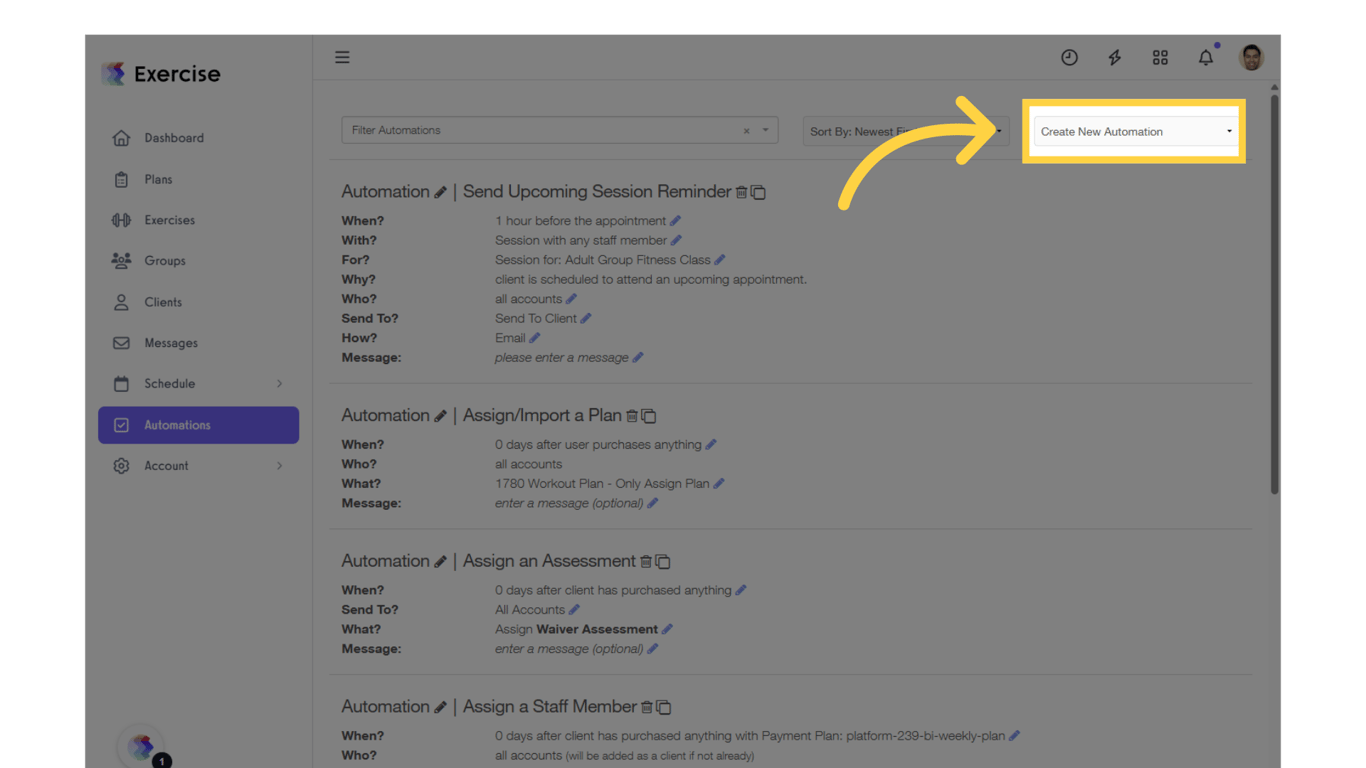 Click on the “Create New Automation” drop-down list.