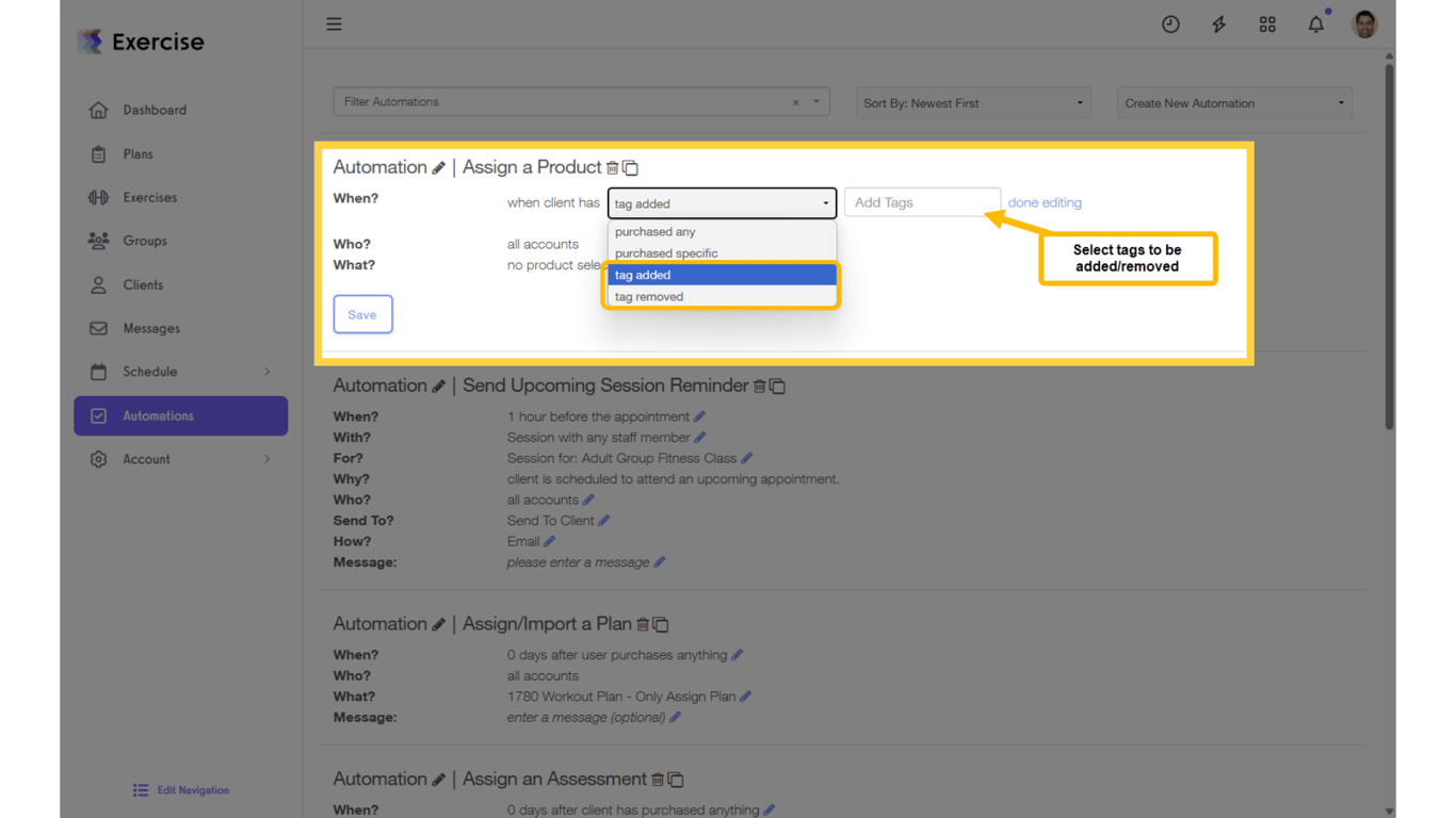 Products can also be assigned by adding or removing tags.