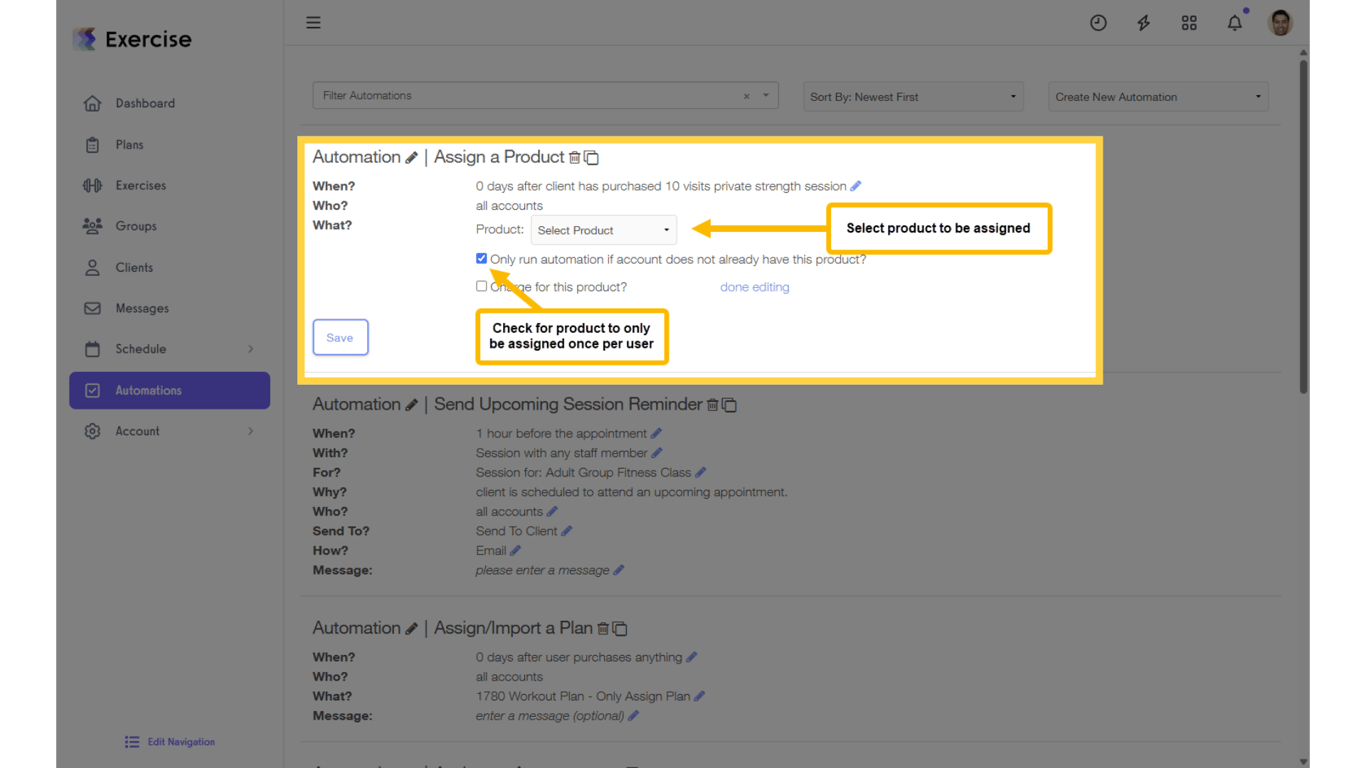  Select the product to be assigned.