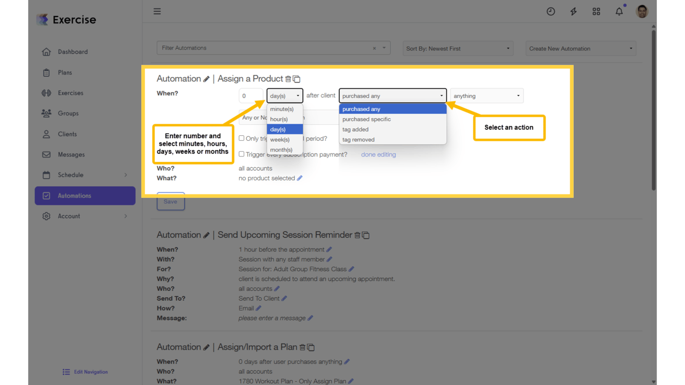 Select the action that will trigger the product assignment.