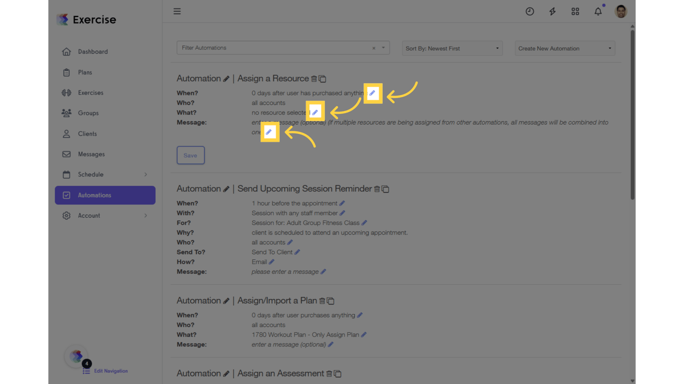Click on the edit icons to customize.