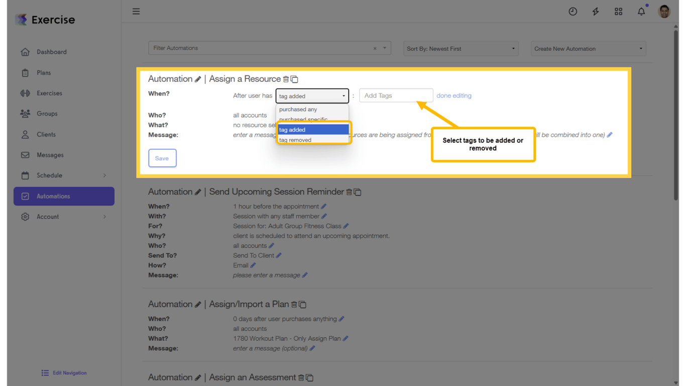 Resources can also be assigned by adding or removing tags.