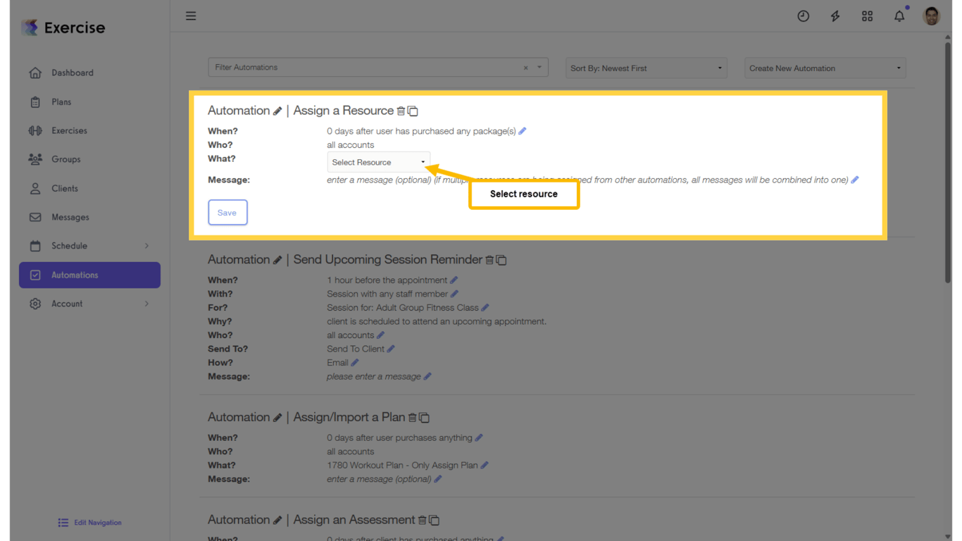 Select the resource to be assigned.