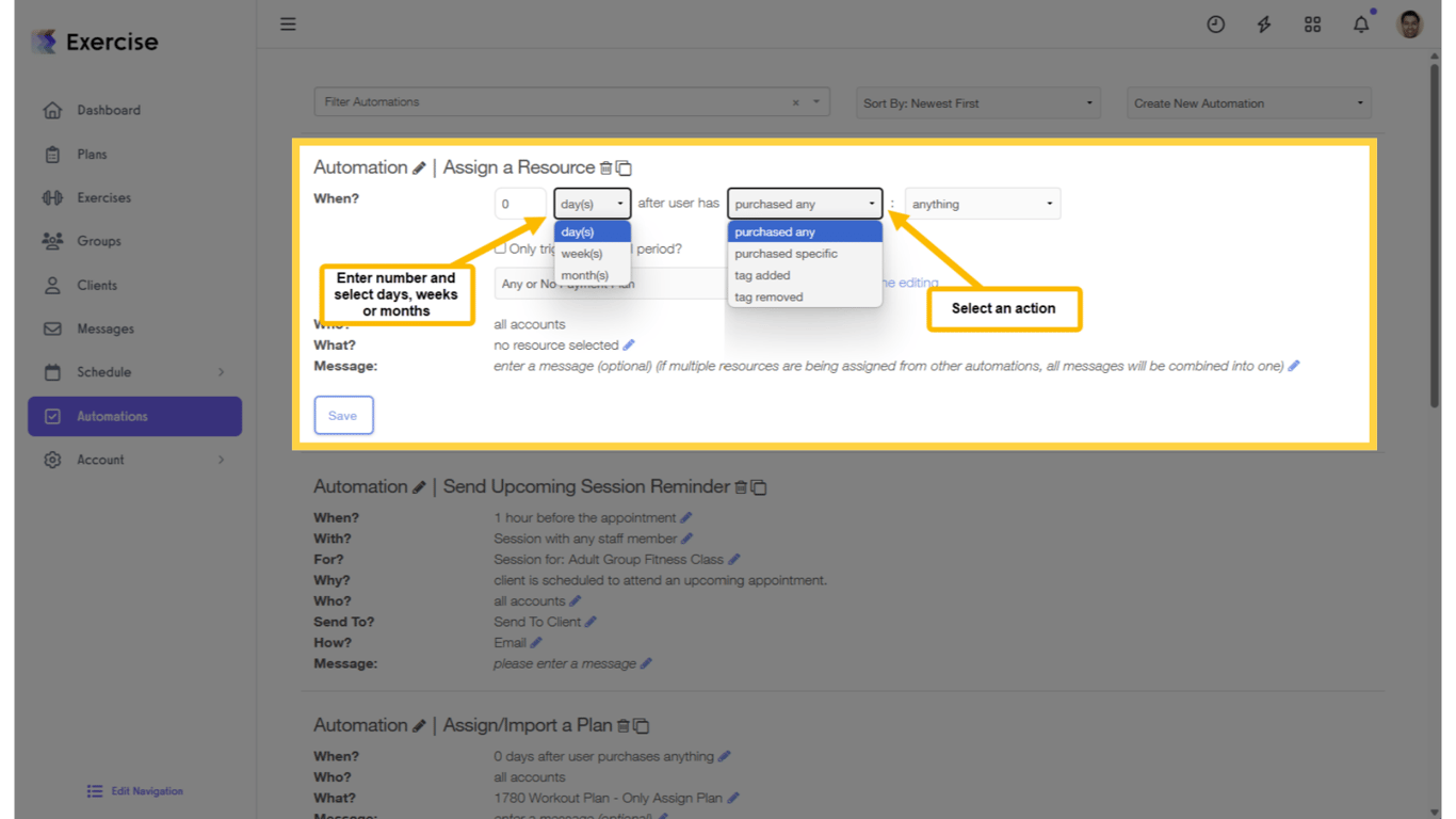 Select the action that will trigger the resource assignment.