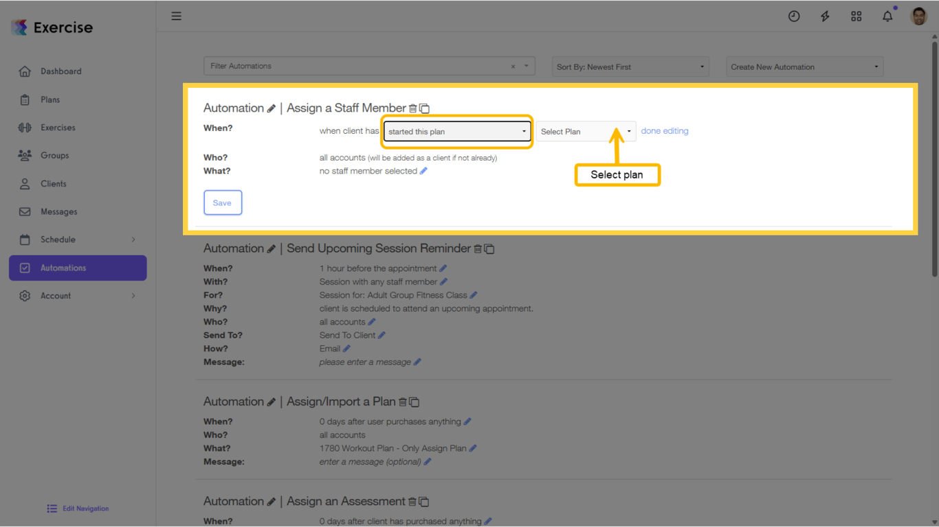 Option 2: For “started this plan,” select the plan.
