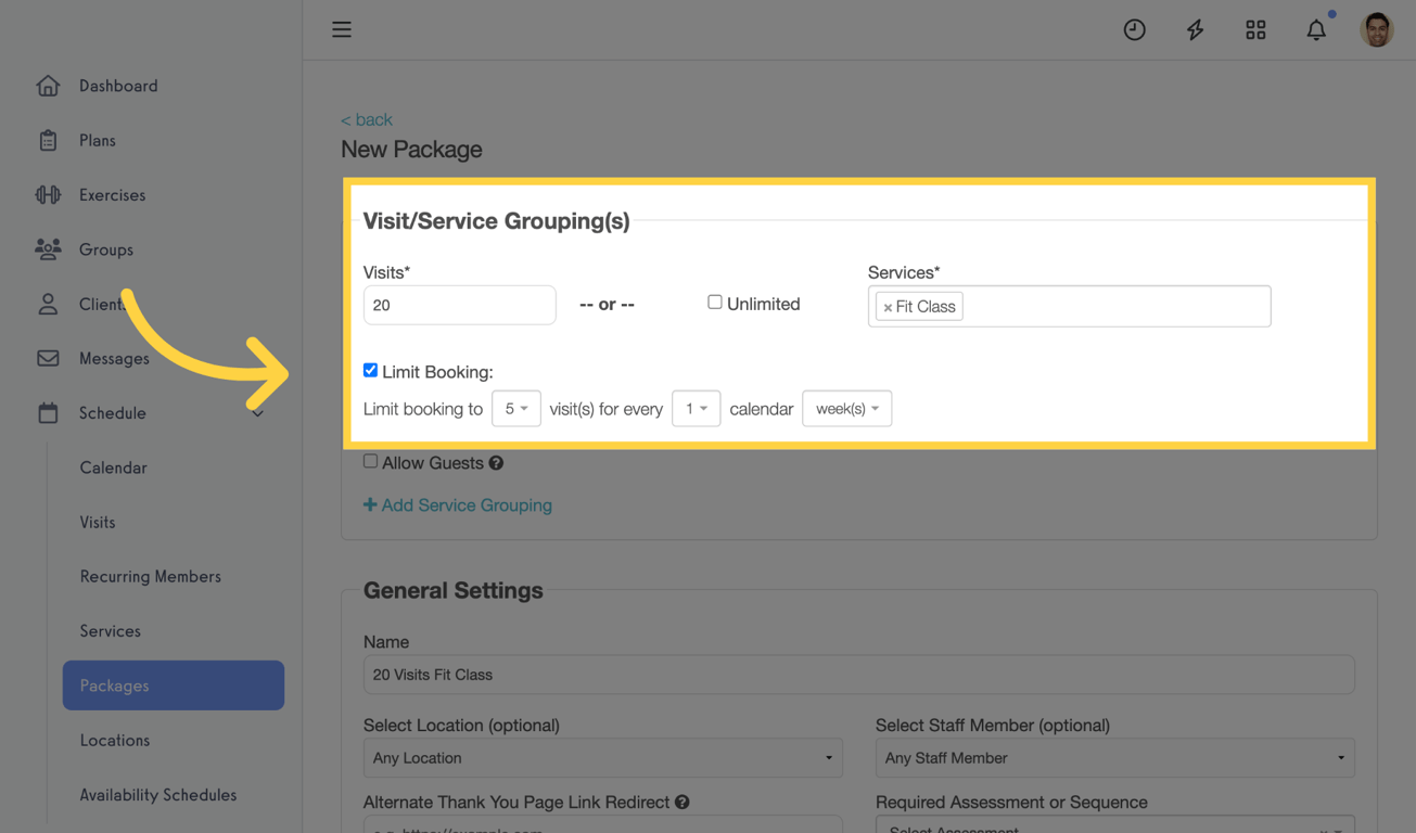 Limit Booking settings