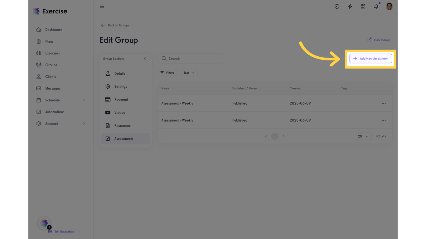Click on 'Add New Assessment'.