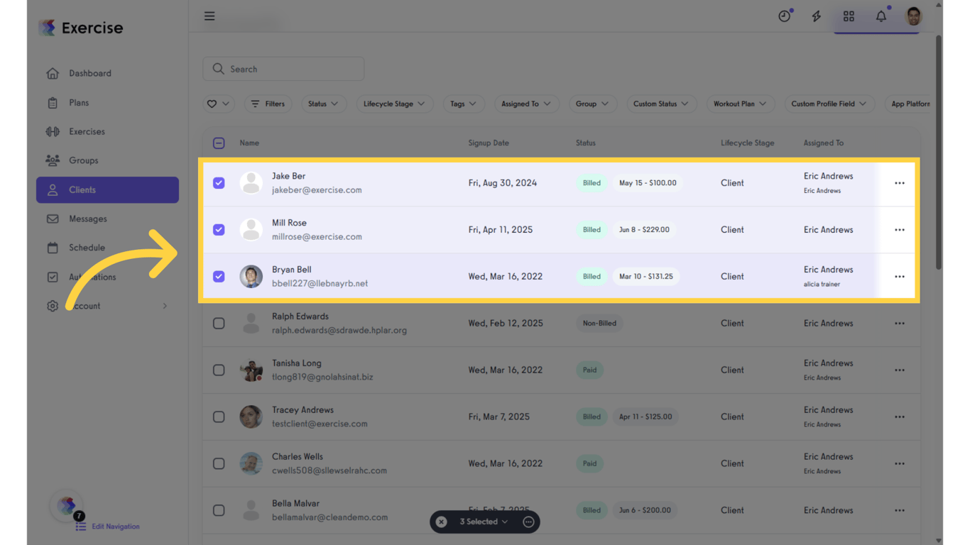 Select the clients you want to assign the assessment to.