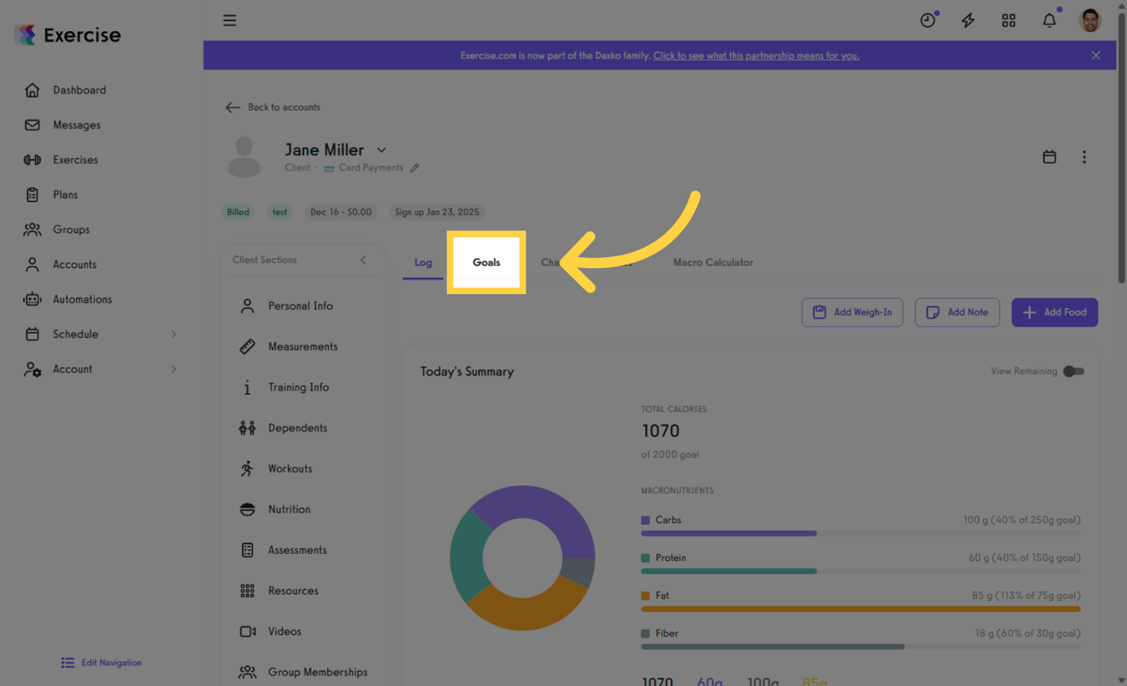 Access Goals Section