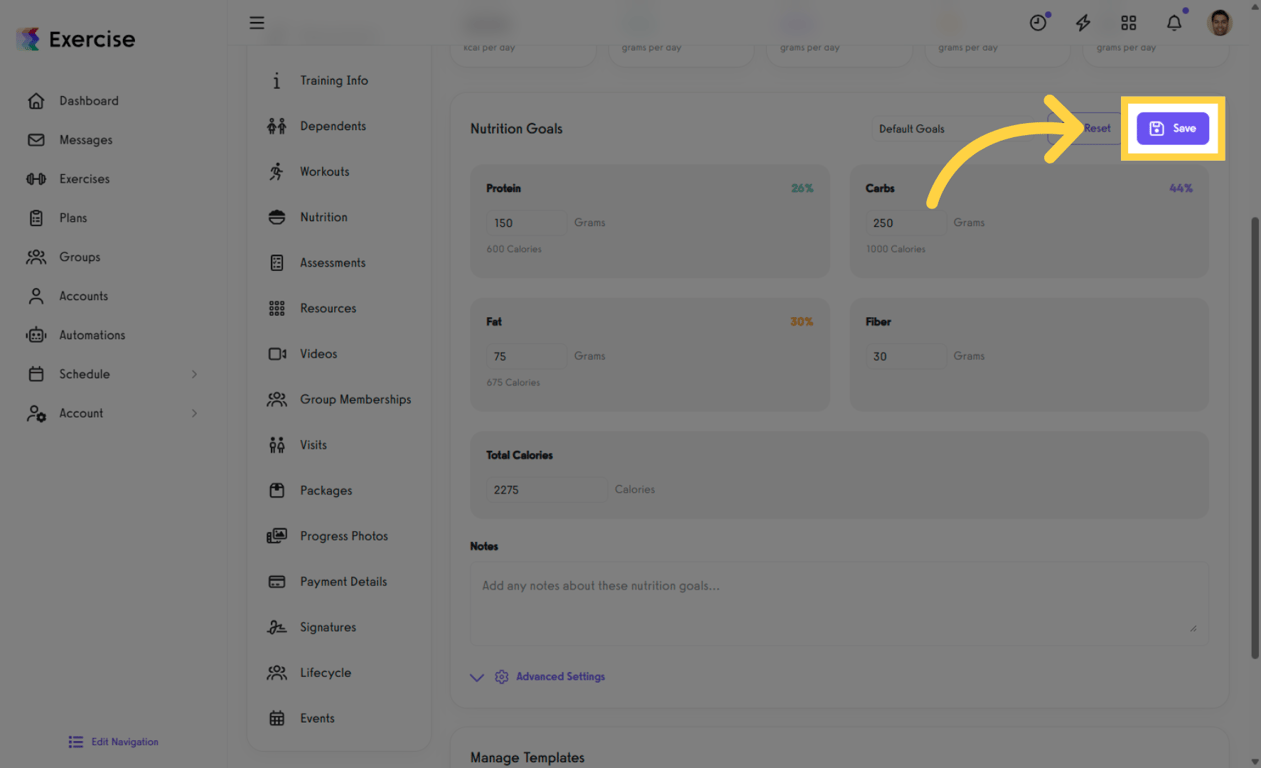 Save Nutrition Goals