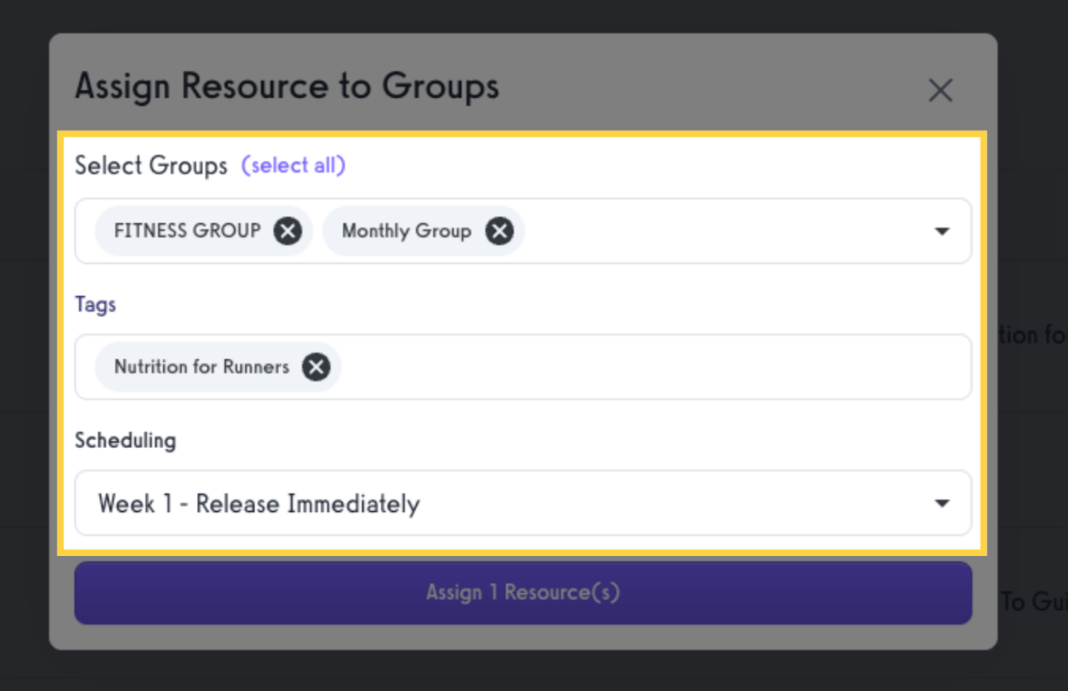 Select the groups, tags, and scheduling as needed