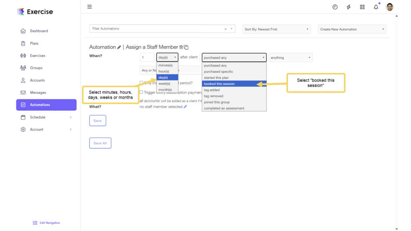 Select an action that will assign the staff member.