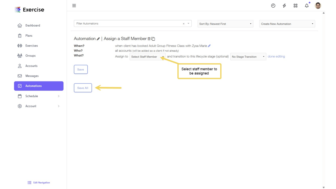 Select the staff member to be assigned to the client.