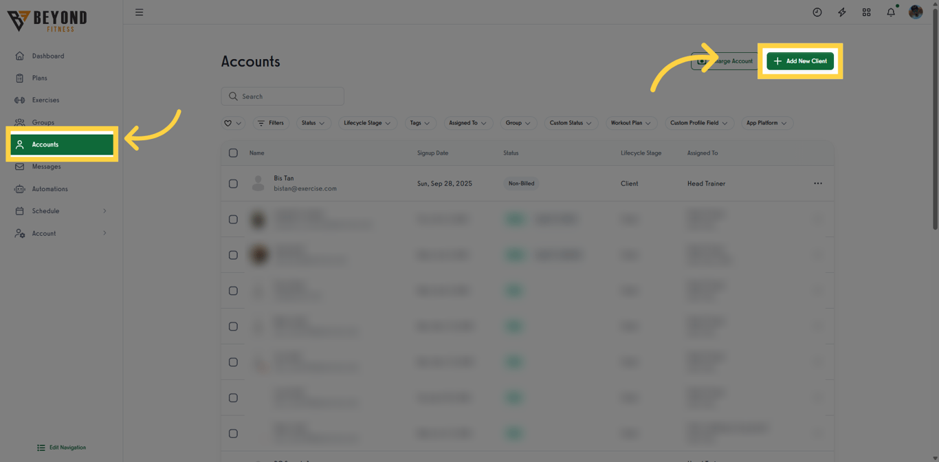 Click 'Add New Client' in Accounts.