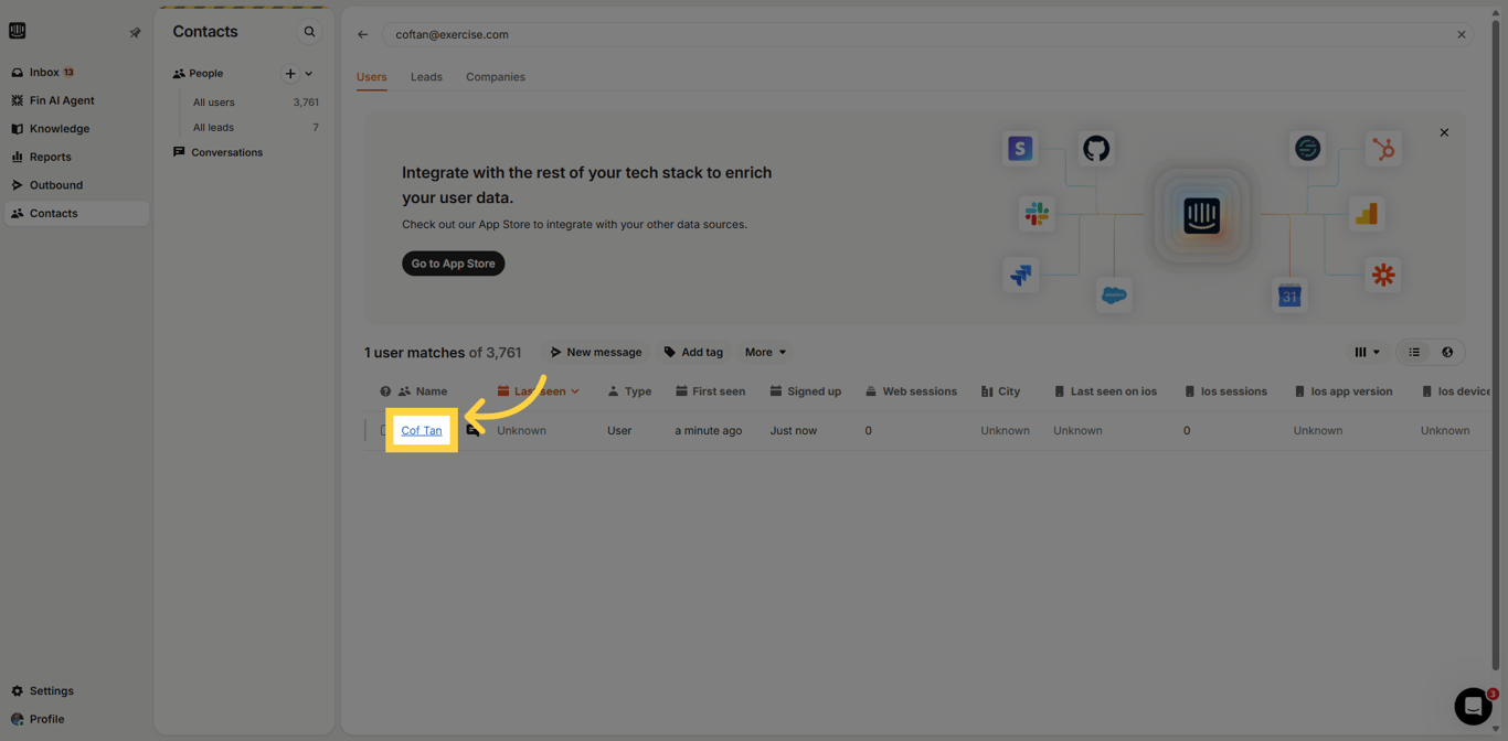 Return to Intercom and select client.