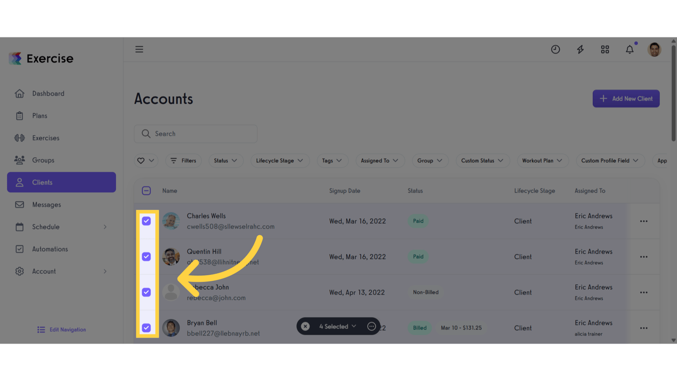 Select multiple Clients