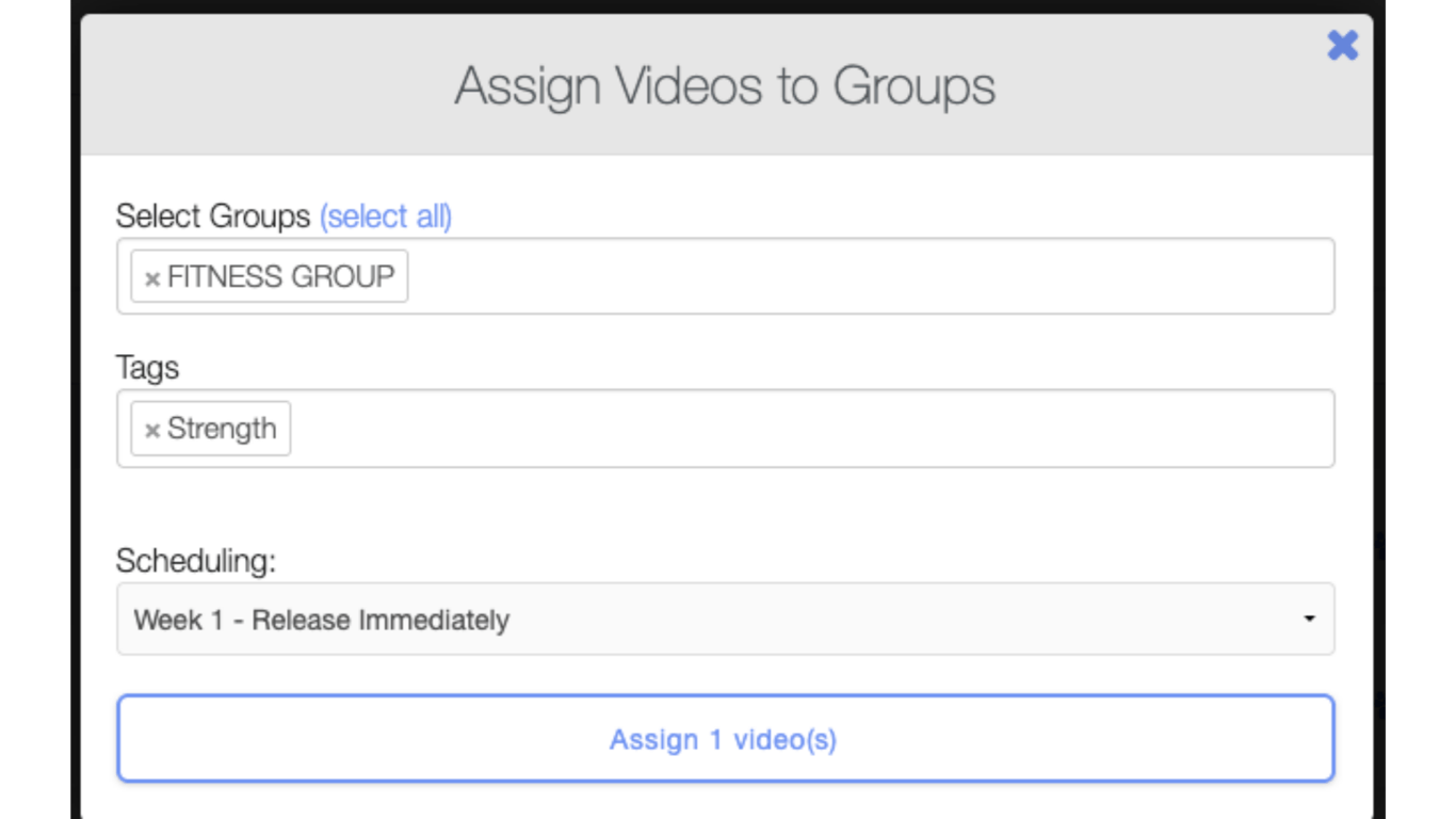 Option 1 Step 2: Select what groups or tags to assign the video to and select when to assign the video.