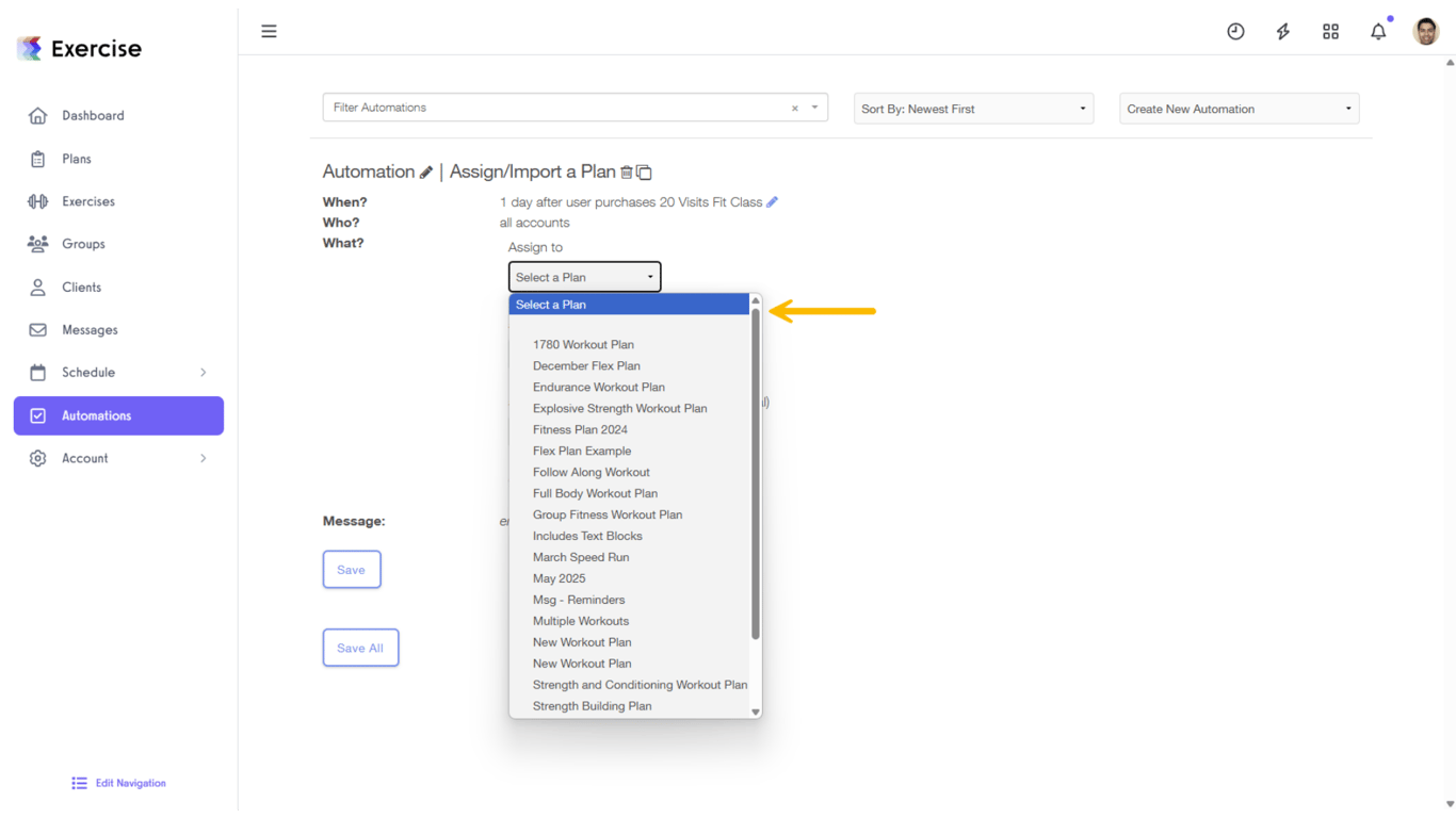 Click on the “What?” edit icon and select the plan to be assigned after purchase.