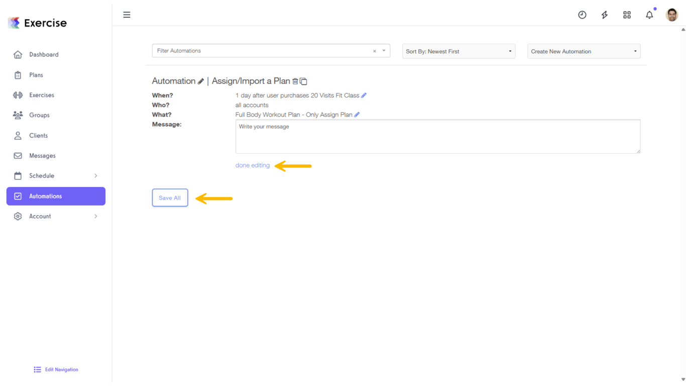 Click on the “Message” edit icon to add a custom message.