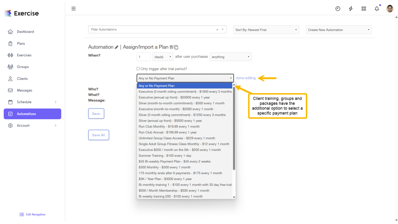 Click on “Any or No Payment Plan” and select from the drop-down list if applicable.