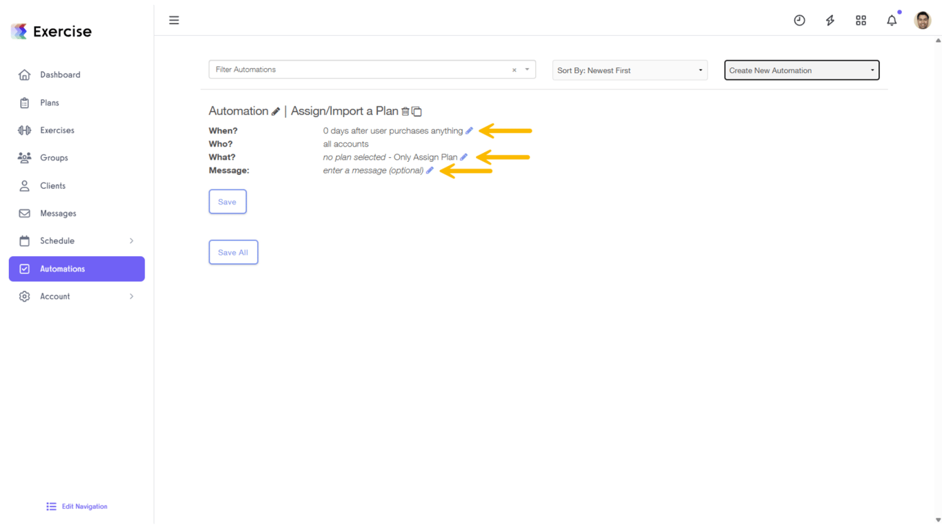 Click on the edit icons to customize the settings.
