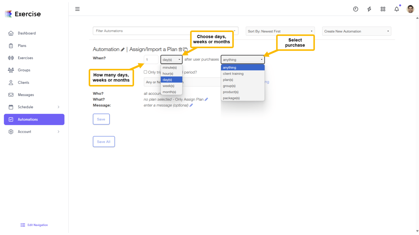 Select an action that will assign the plan.