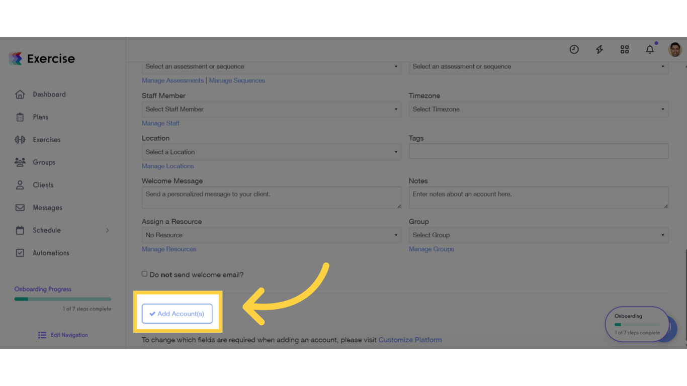 Click add account (s).