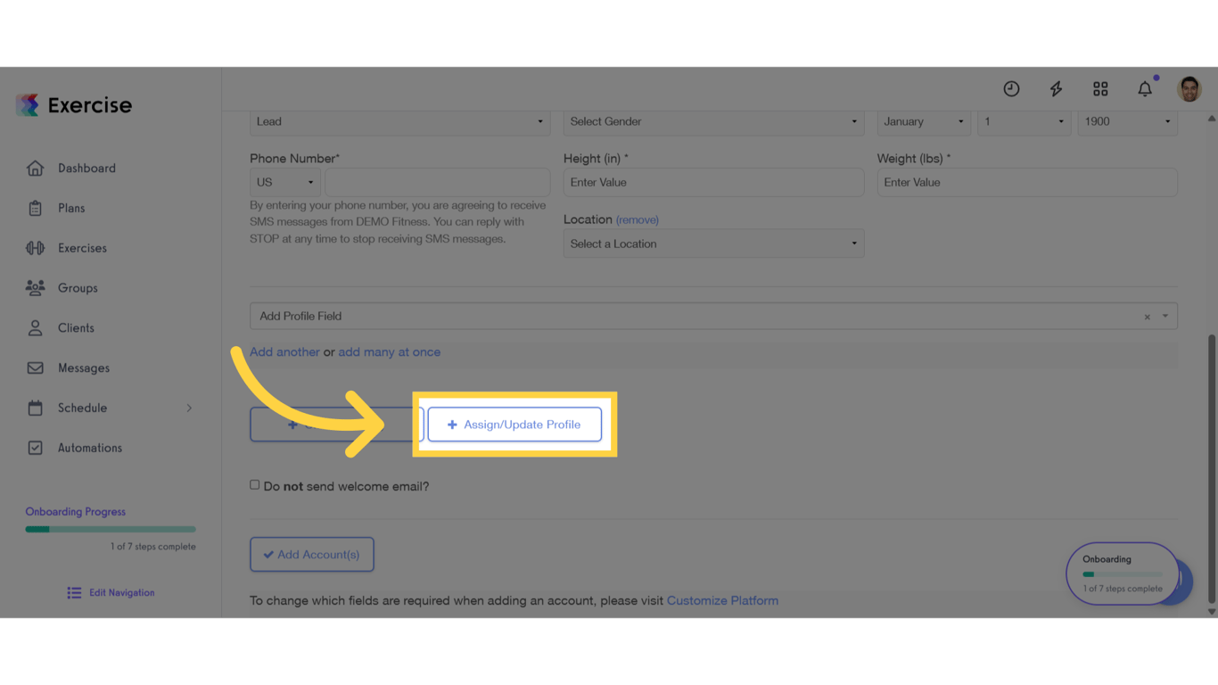 Click 'Assign/Update Profile'.