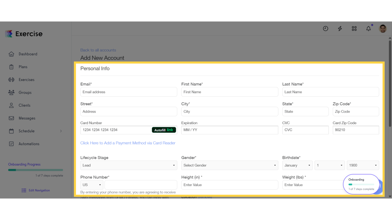 Enter client’s personal information.
