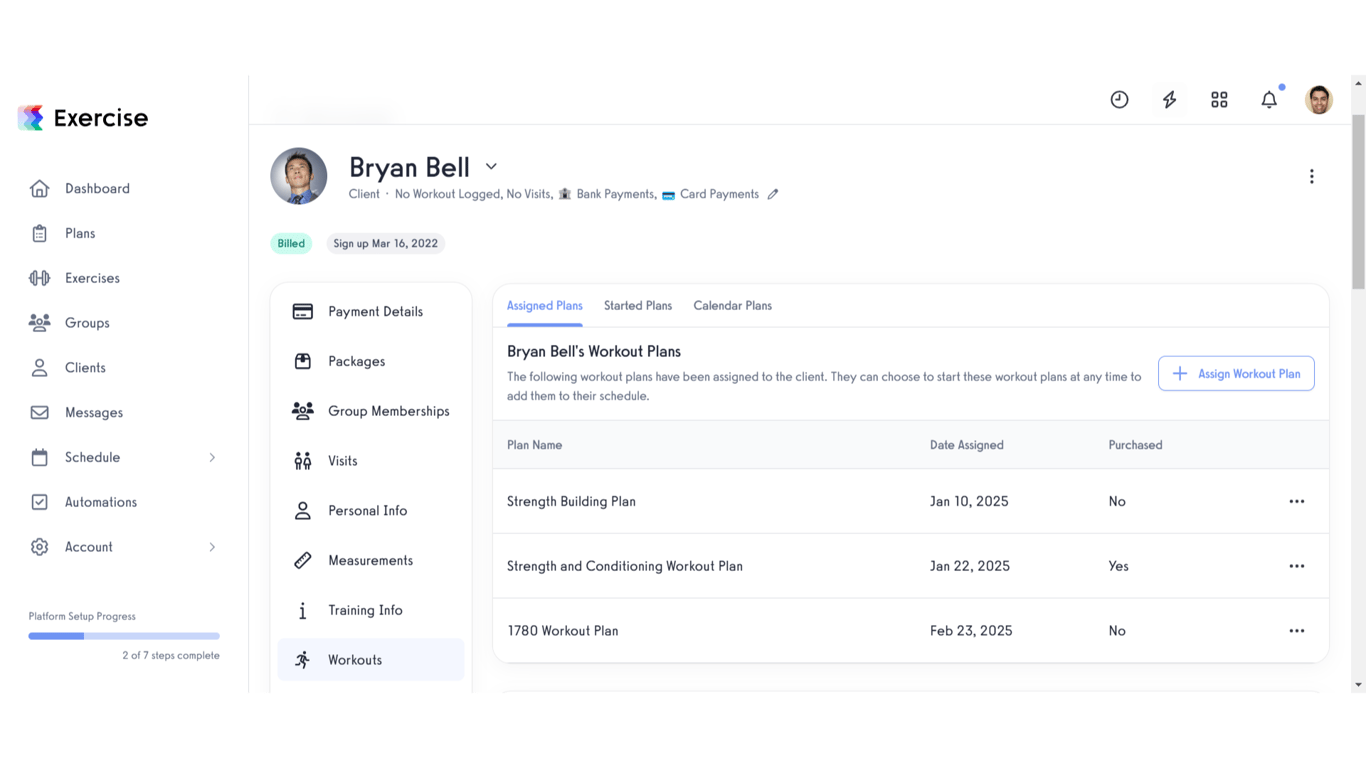 View 'Workouts - Bryan Bell - Exercise.com'