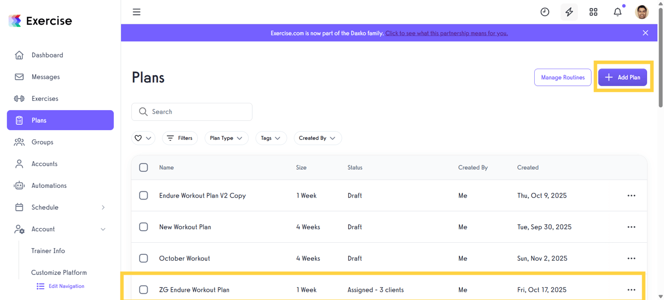 Create or Edit a Workout Plan