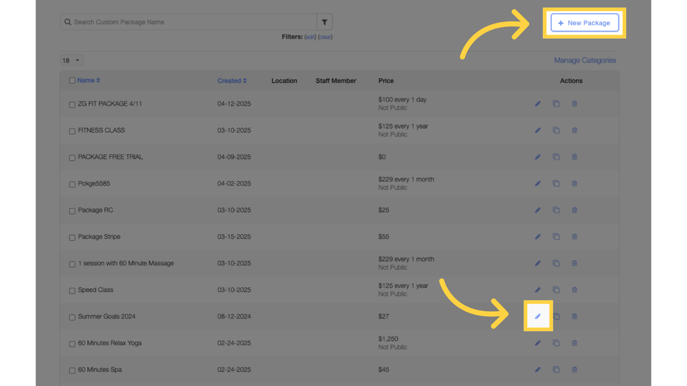 Create or edit a one-time purchase package.