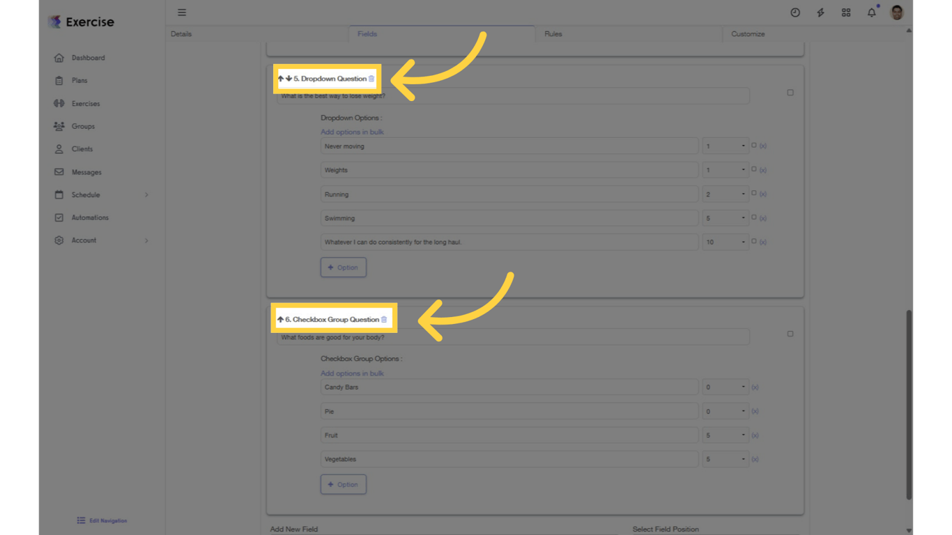Add the fields you want to include in the scoring.