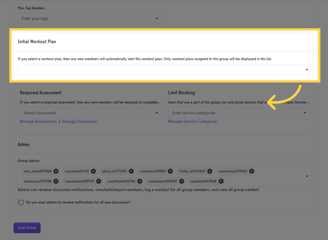 Scroll down until you reach the “Initial Workout Plan” header