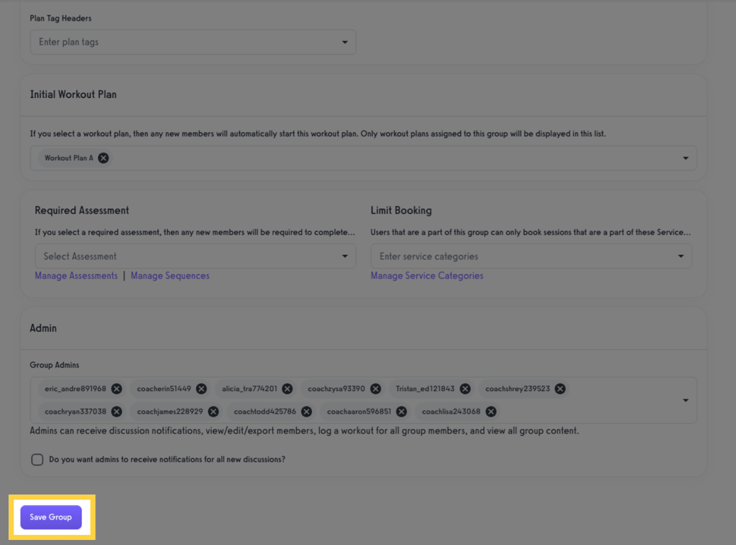 Click the “Save Group” button at the bottom of the page