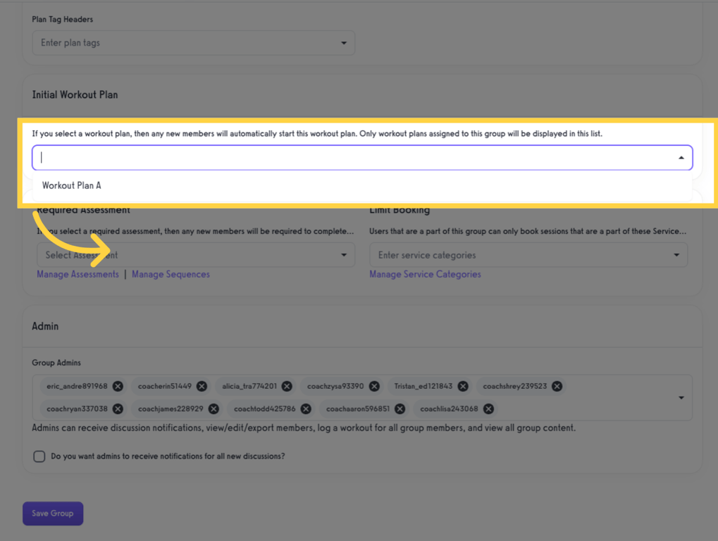 Click on the drop-down to view available workout plans