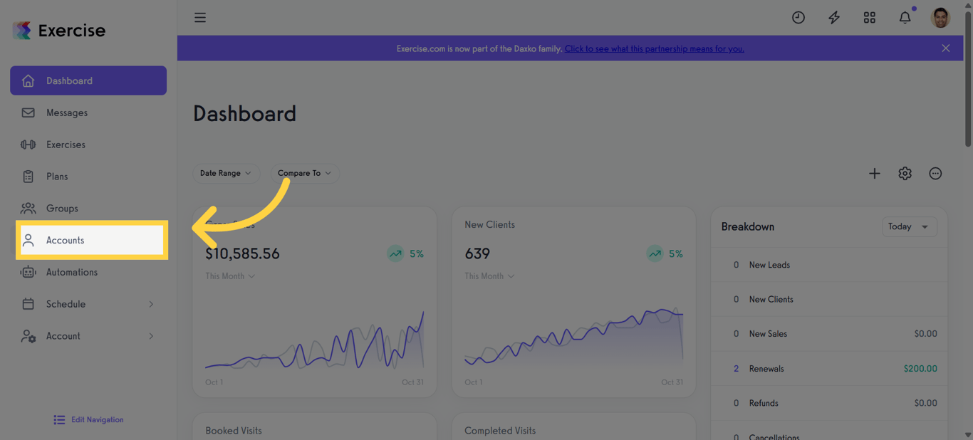 Navigate to the Accounts Section
