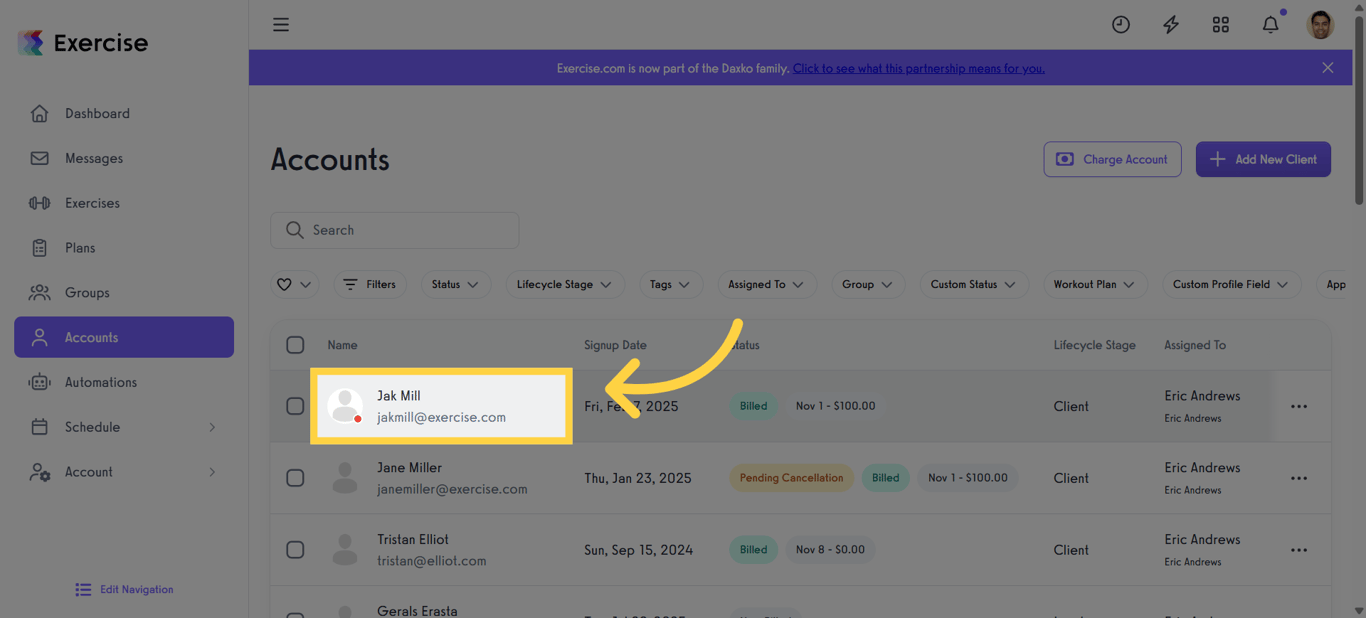 Select Client Account