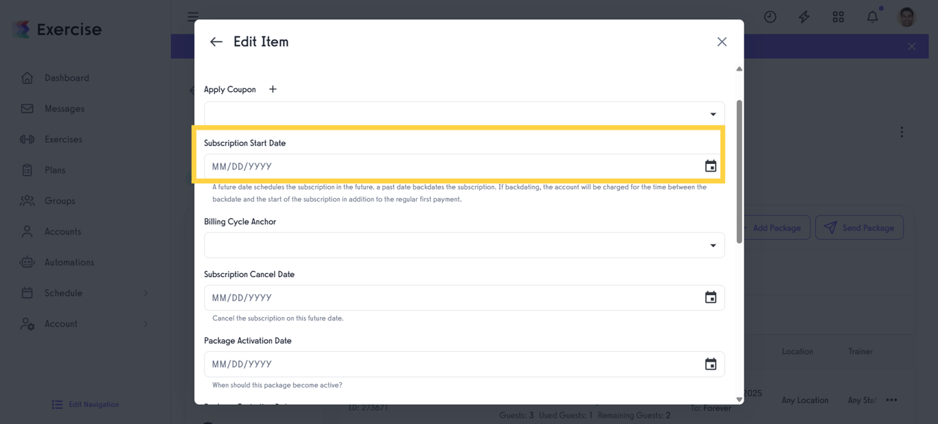 Enter Subscription Start Date