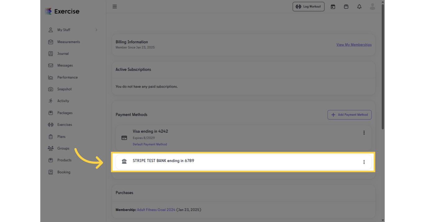 Bank account added as a payment method